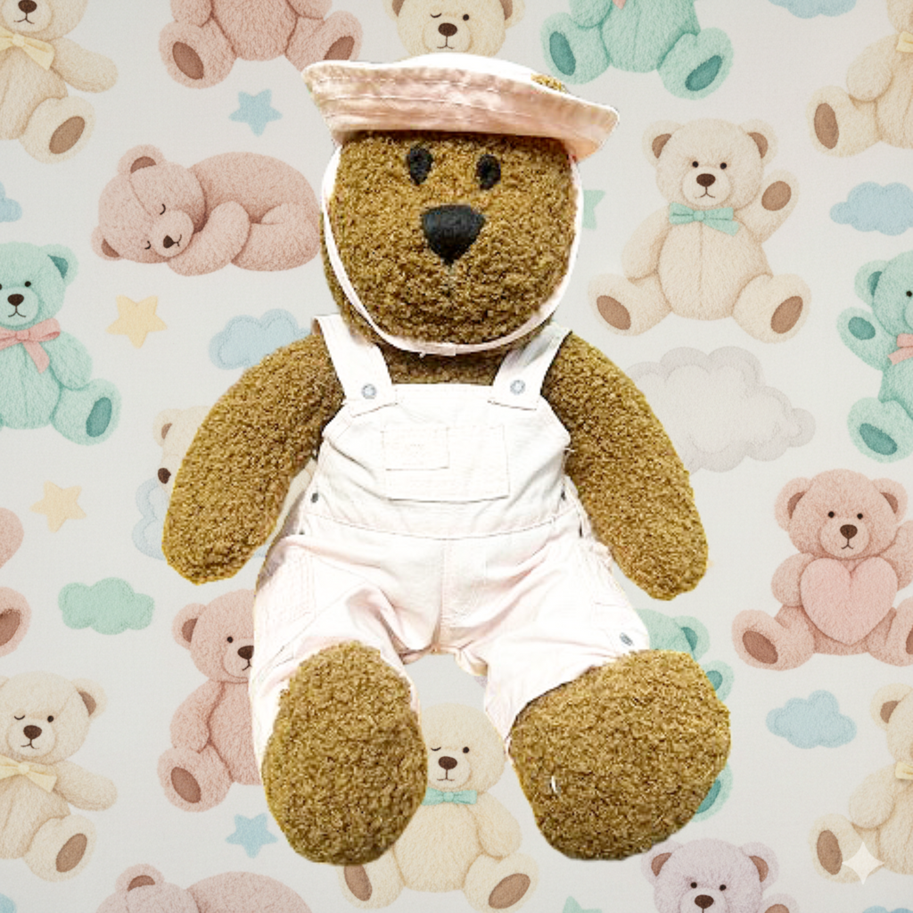 *PLUSHY* Baby Gap Plush Teddy Bear Pink Overalls & Hat 2000s