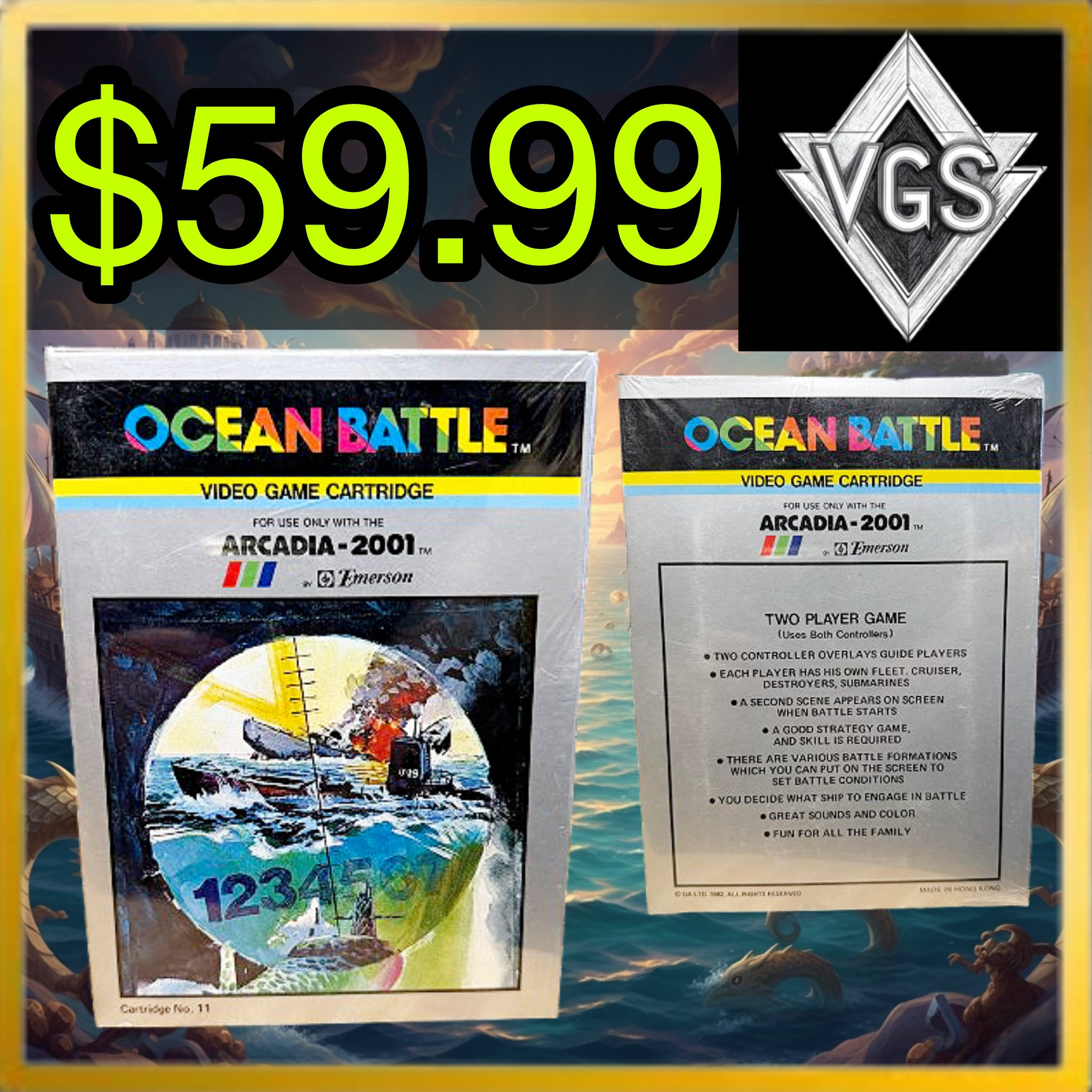 *NEW* Ocean Battle Arcadia-2001 Video Game Cartridge 1982