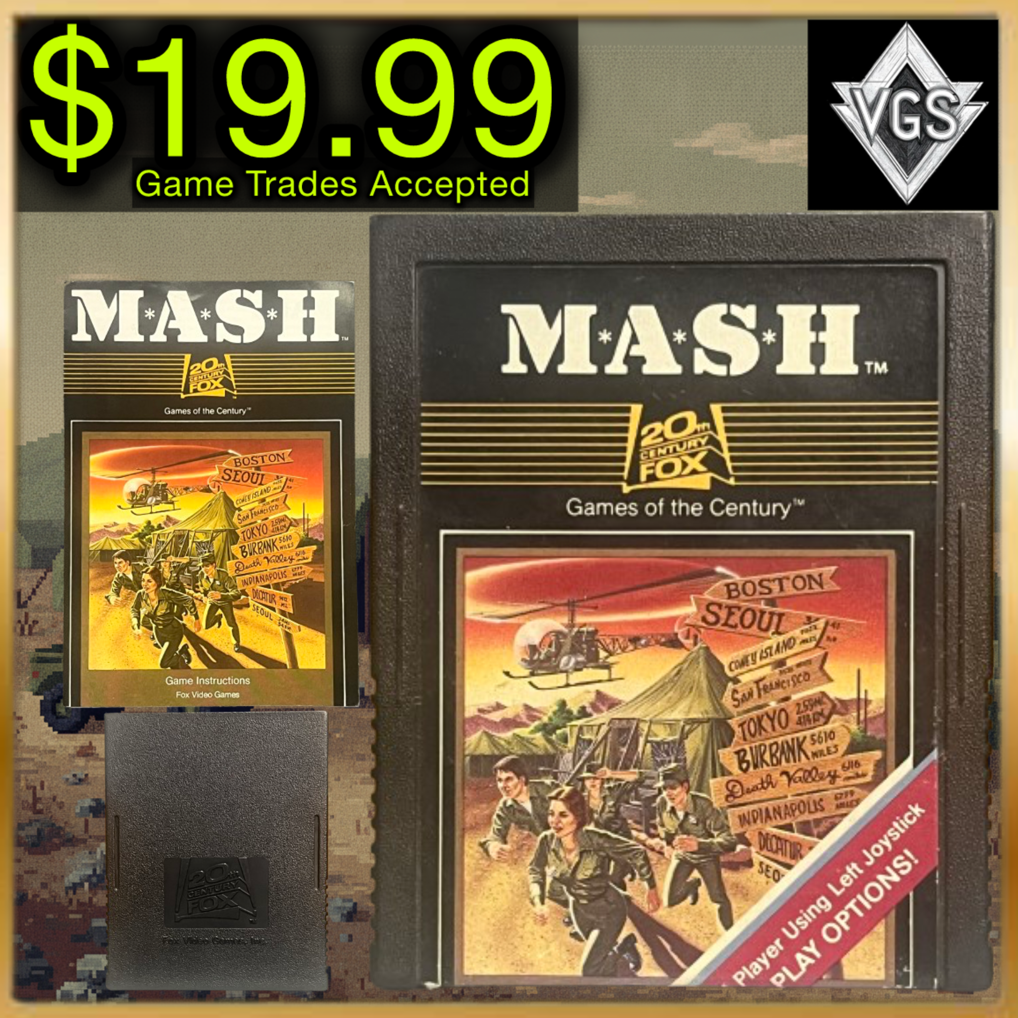 MASH Atari 2600 Cartridge & Instruction Manual 1983 Fox Video Games