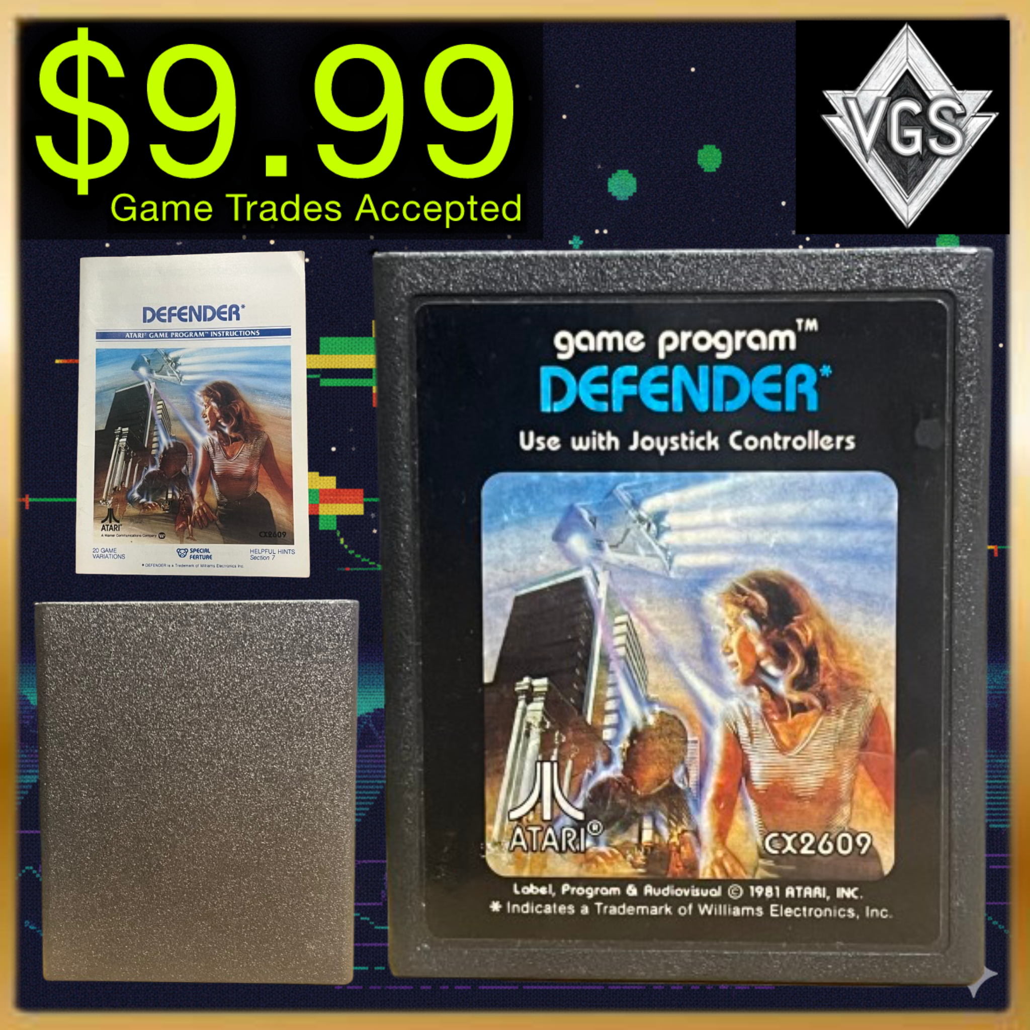Atari 2600 Defender CX2609 Cartridge Video Game 1981 Williams Atari