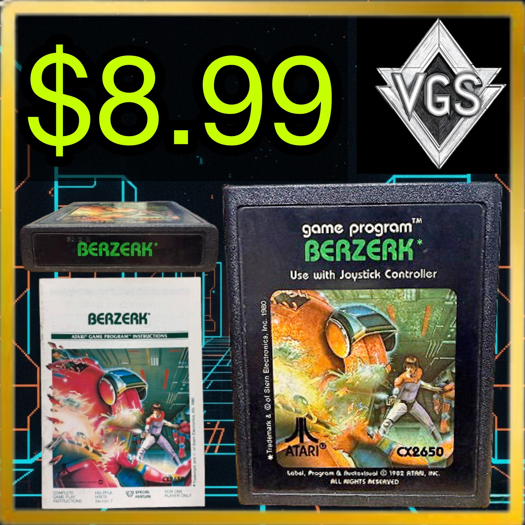 Atari 2600 Berzerk CX2650 Cartridge 1982 Video Game Cartridge Only