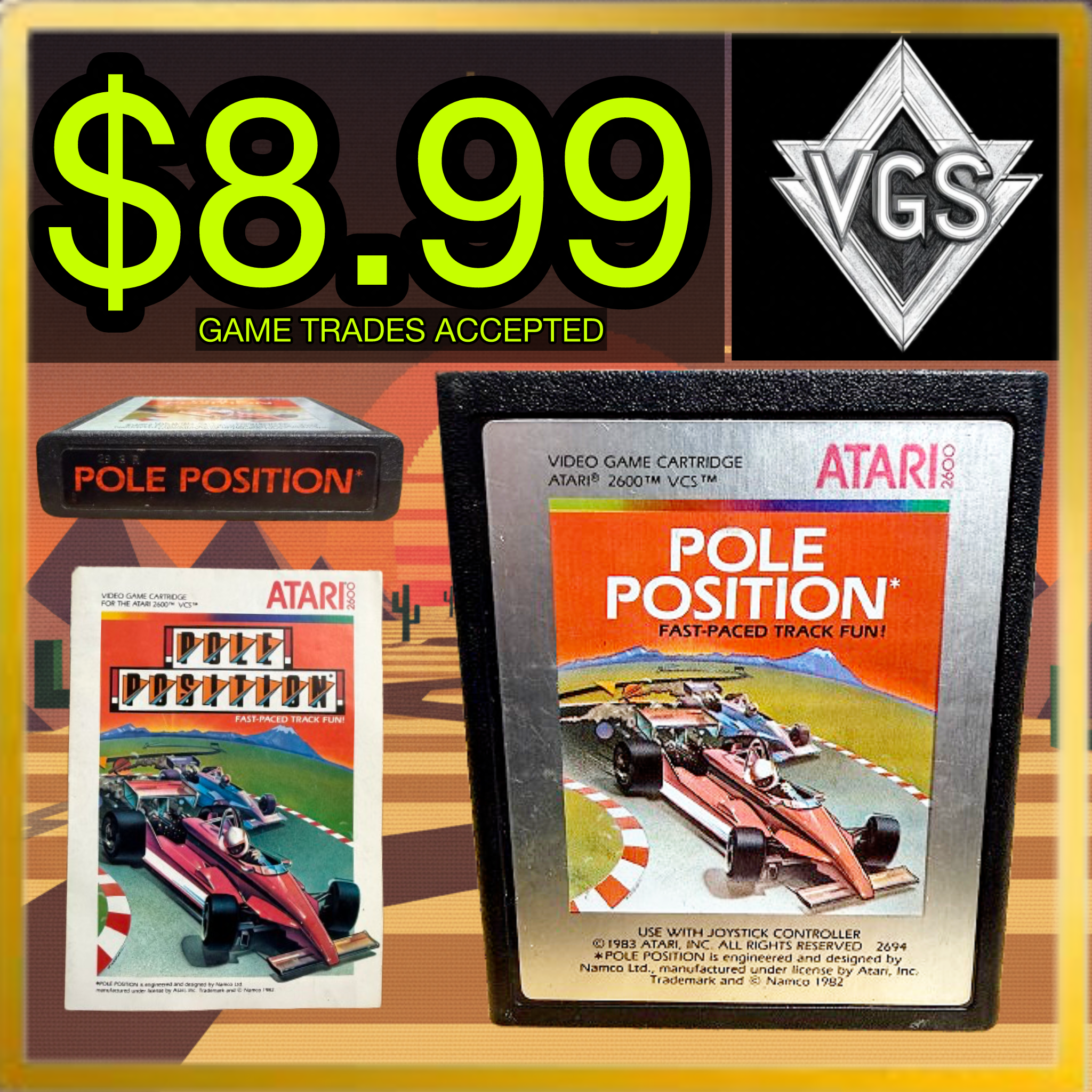Atari 2600 Pole Position Cartridge Racing Game 1983 Namco Atari
